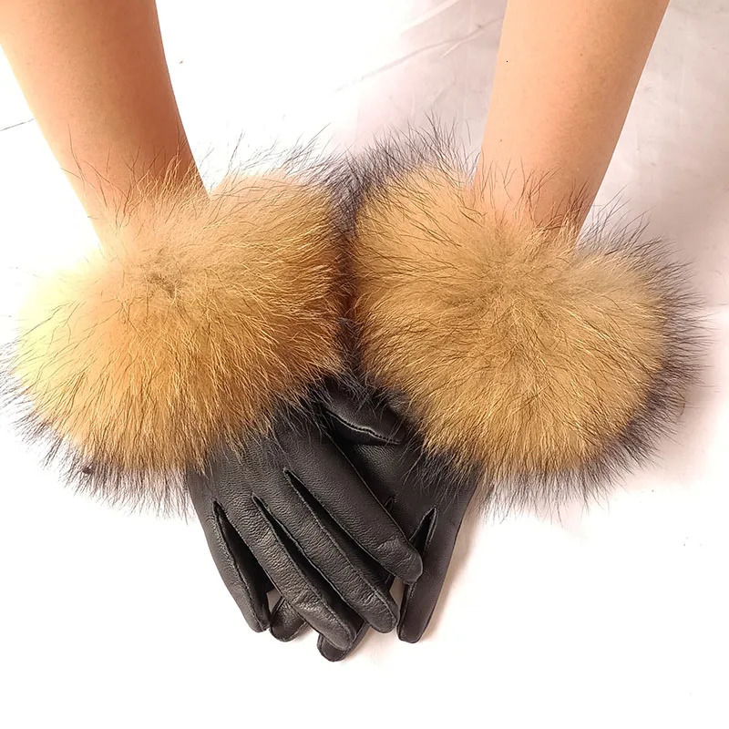 sheepskin womens womens warm winter natural fox fur gloves fashionable warm natural leather hand warmth 241106