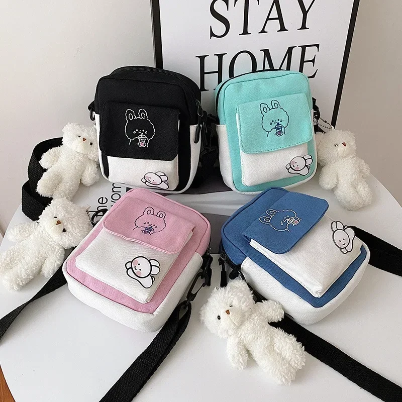 Cute Canvas Phone Handbag Small Rabbit Cartoon Shopping Bag Fashion Female Student Girl Crossbody Shoulder Bags Purse for Women