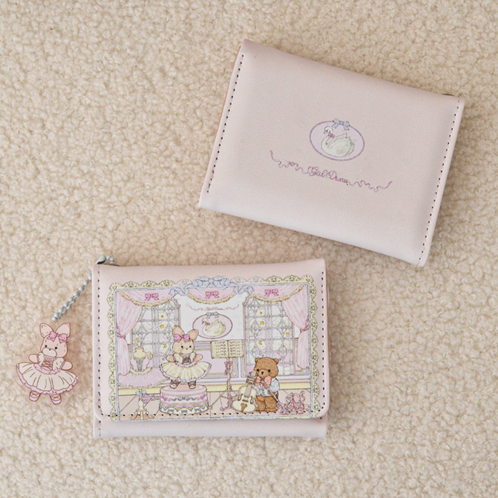 Vintage Bear and Rabbit Short Wallet Multi Slot Portable Money Bag PU Coin Purse Girl