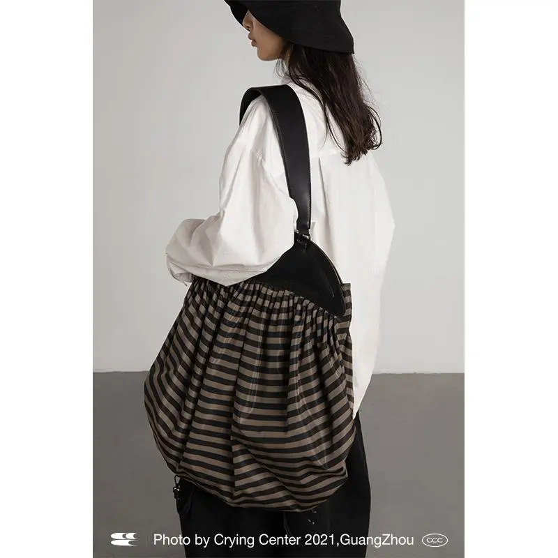Miyagawa Striped Bag Fashion High-capacity Design with Two Shoulders and One Shoulder Bag Spicy Girl New Backpacks