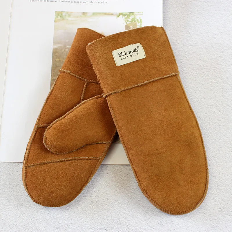 Sheepskin gloves womens fur color winter warmth thick outdoor boys and students windproof gloves 241107