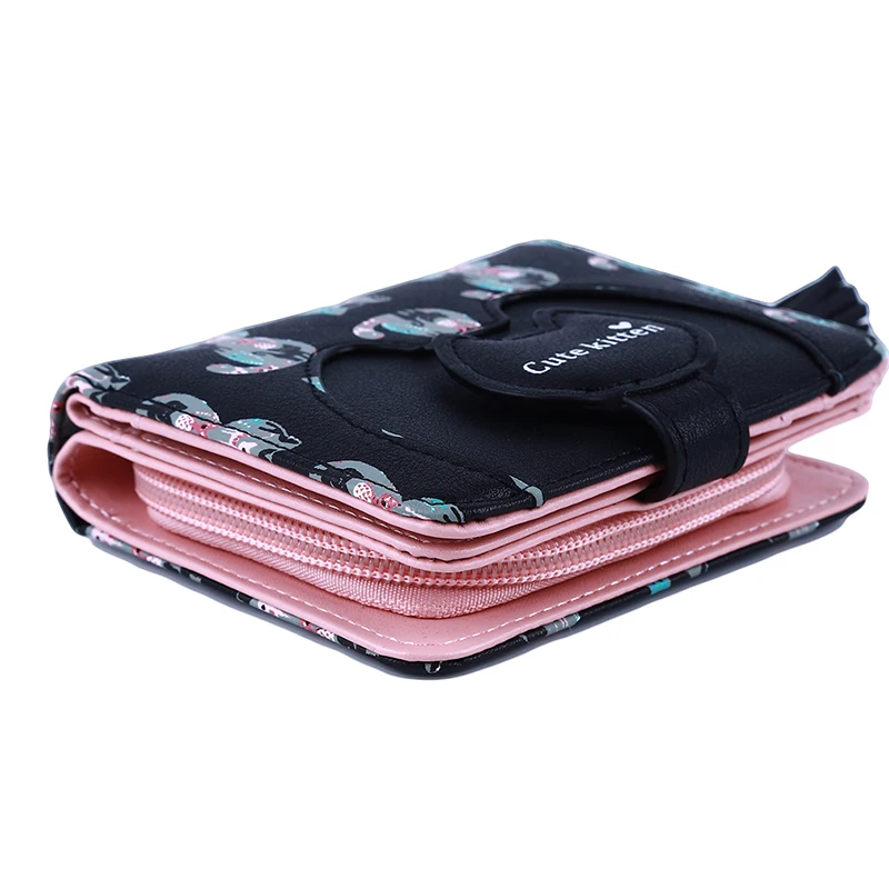 Japanese Cute Cat Girls Wallet Short Student ID Bank Card Holder Money Bag Zipper Wallets For Women Key Storage Purse Coin Purse