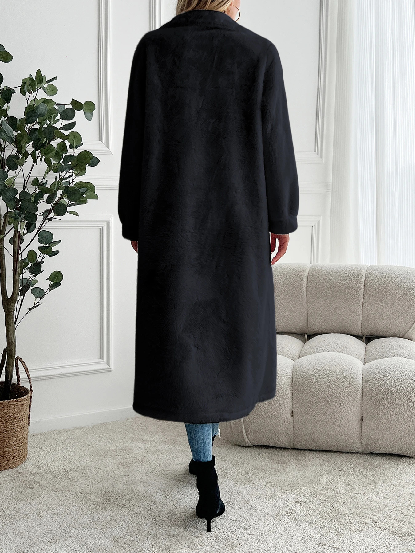 Artificial fur coat long coat womens lapel double-layer loose warm high-end atmospheric coat jacket for autumn and winter 24 241107