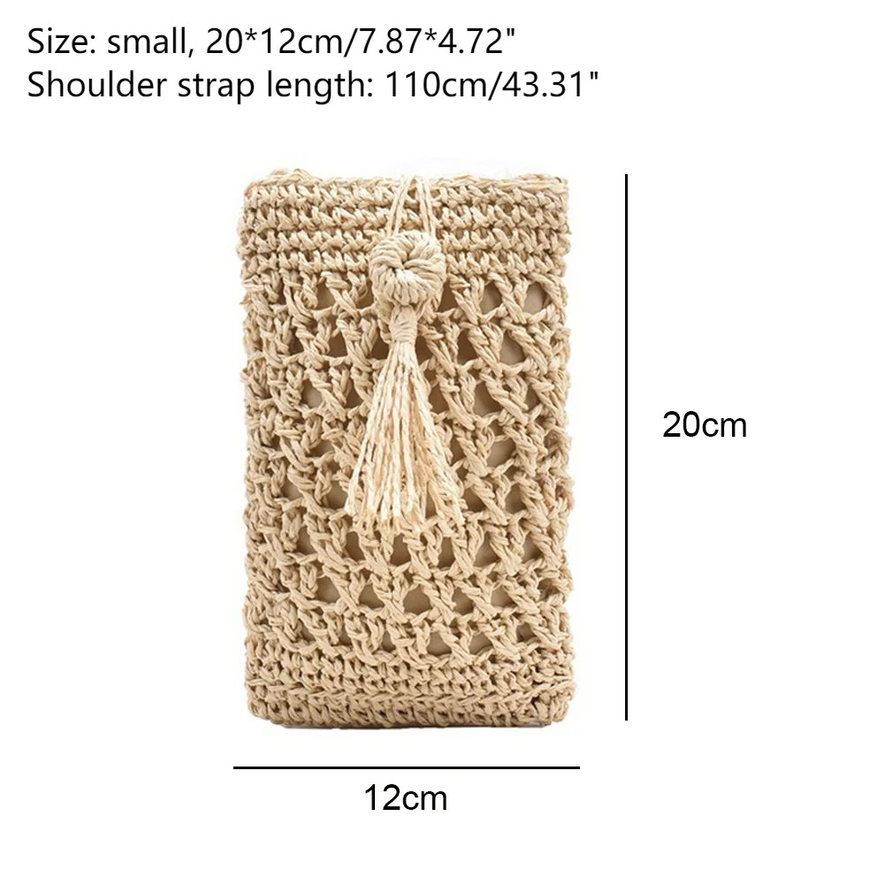 Vintage Straw Woven Crossbody Phone Bag Women Casual Travel Small Purse LadiesMini Single Shoulder Pouch 20x12cm