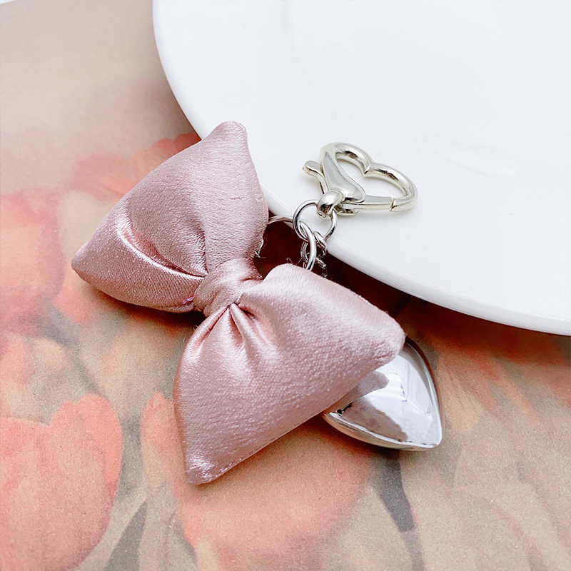 Cute Pink Bow Tie Key Chain Metal Love Phone Pendant Headphone Case Charms Car Key Ring Bag Decor Accessories