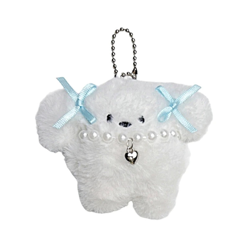 Fashion Little Milk Dog Keychain Instagram Bow Pendant Cute Plush Doll Pendant Animal Bow Keychain School Backpack Keychain Girl 241107