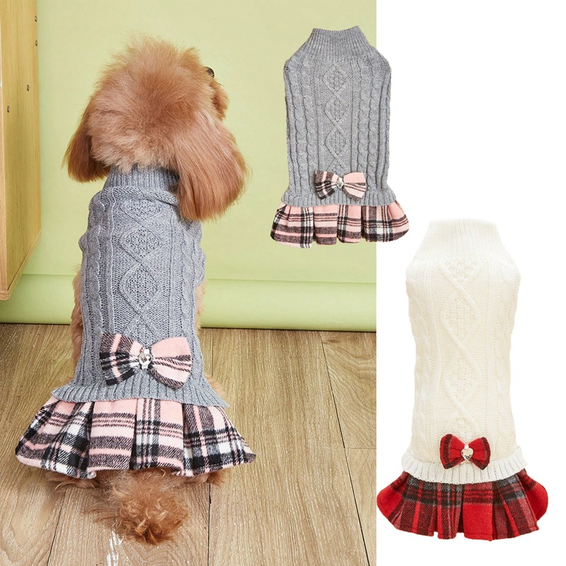 Sweaters Girl Pullover Comfy Small with Bowtie Buffalo Check Coats Dog Clothes Turtleneck Dress Knitwear Puppy Sweater Free shipping