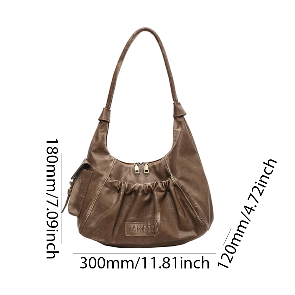 Women Vintage Underarm Bag PU Leather Luxury Armpit Purse Zipper Closure Simple Shoulder Purse Girls Outdoor Daily Bag