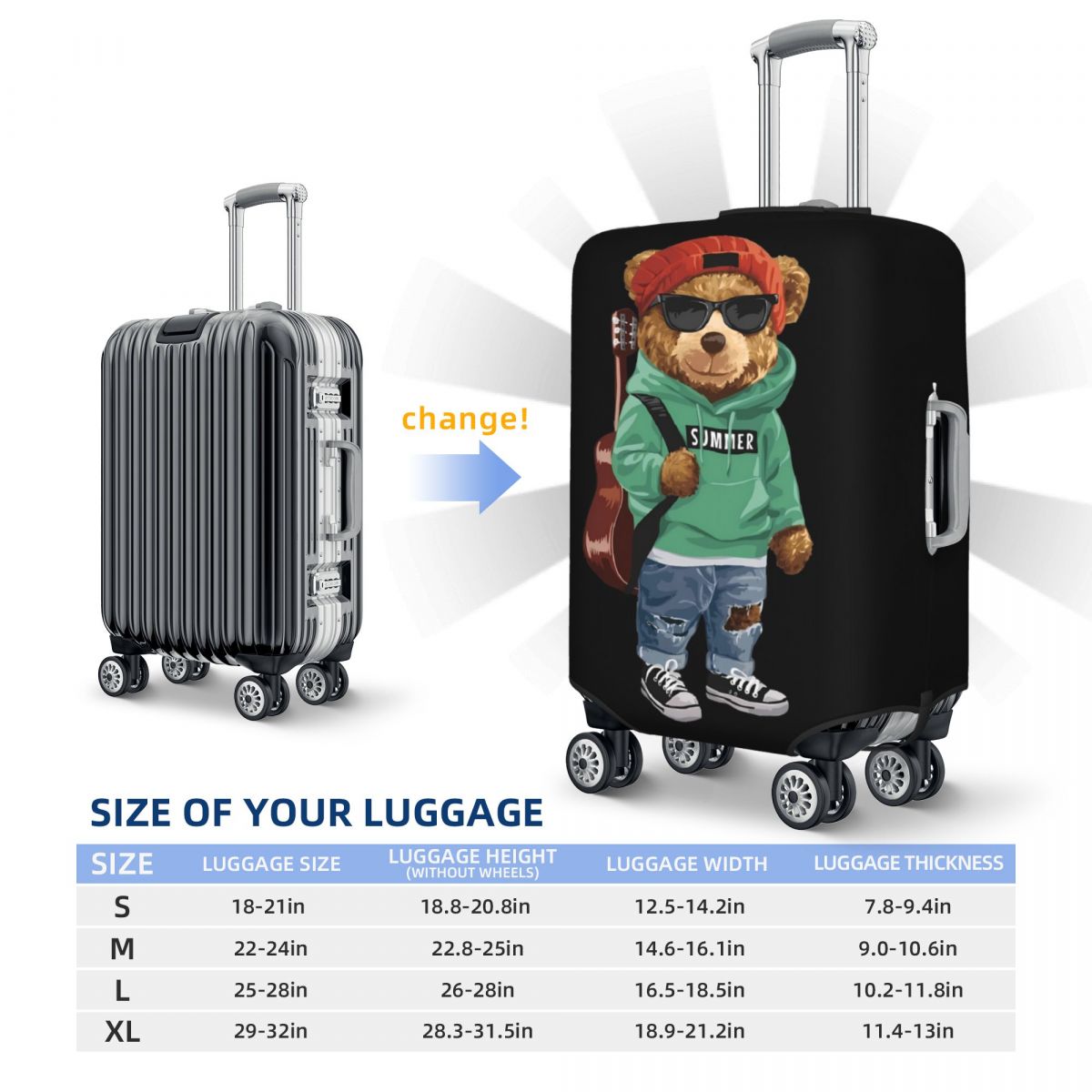 Bear Doll Cartoon Suitcase Cover Anime Animal Elastic Business Protection Luggage Supplies Flight