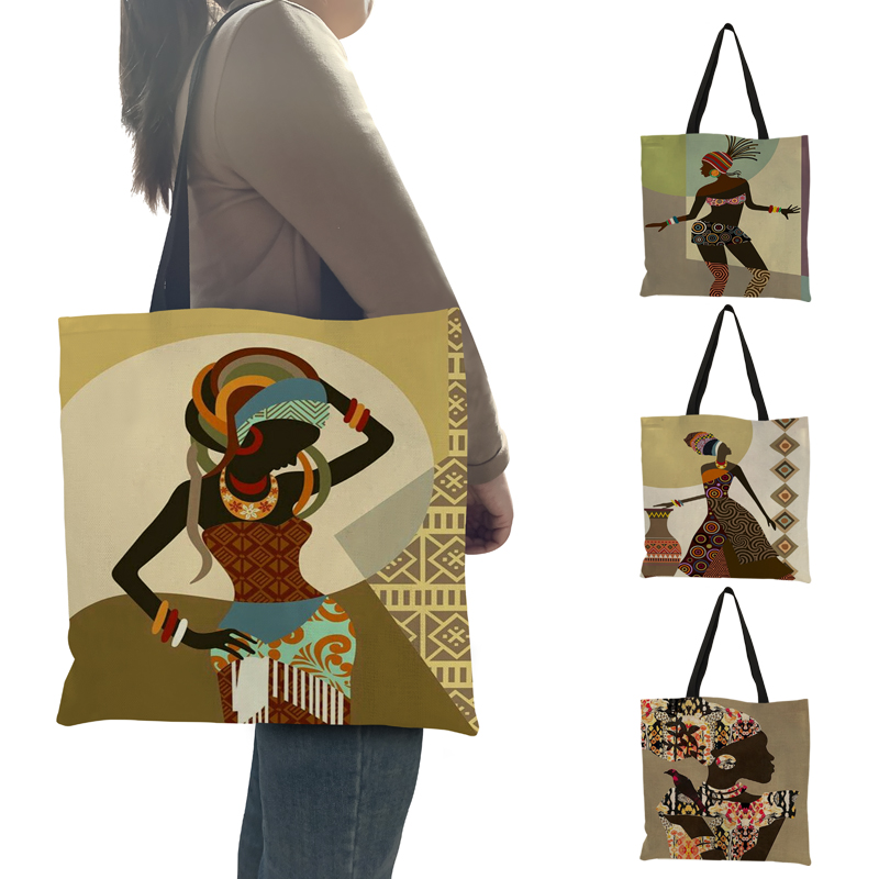 Retro Djembe Dunun African Dance Afro Women Tote Bag Handbags Ladies Reusable Large Shopping Bags Leisure School Beach Bag Gift