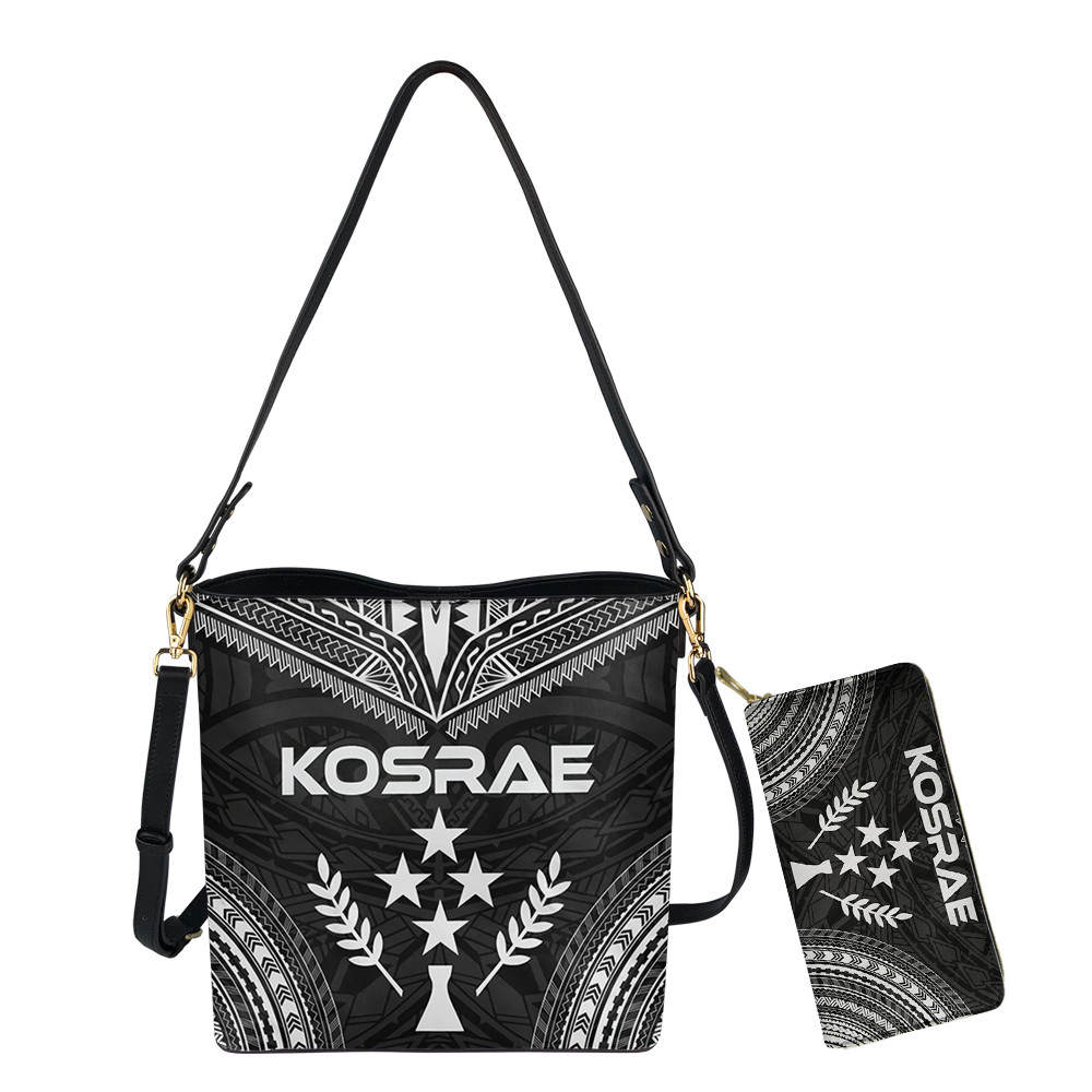 Noisydesigns Polynesian Kosrae Tribal Print PU Leather Women Bucket Bag And Purse 2pcs Set Luxury Messenger Sac Mujer
