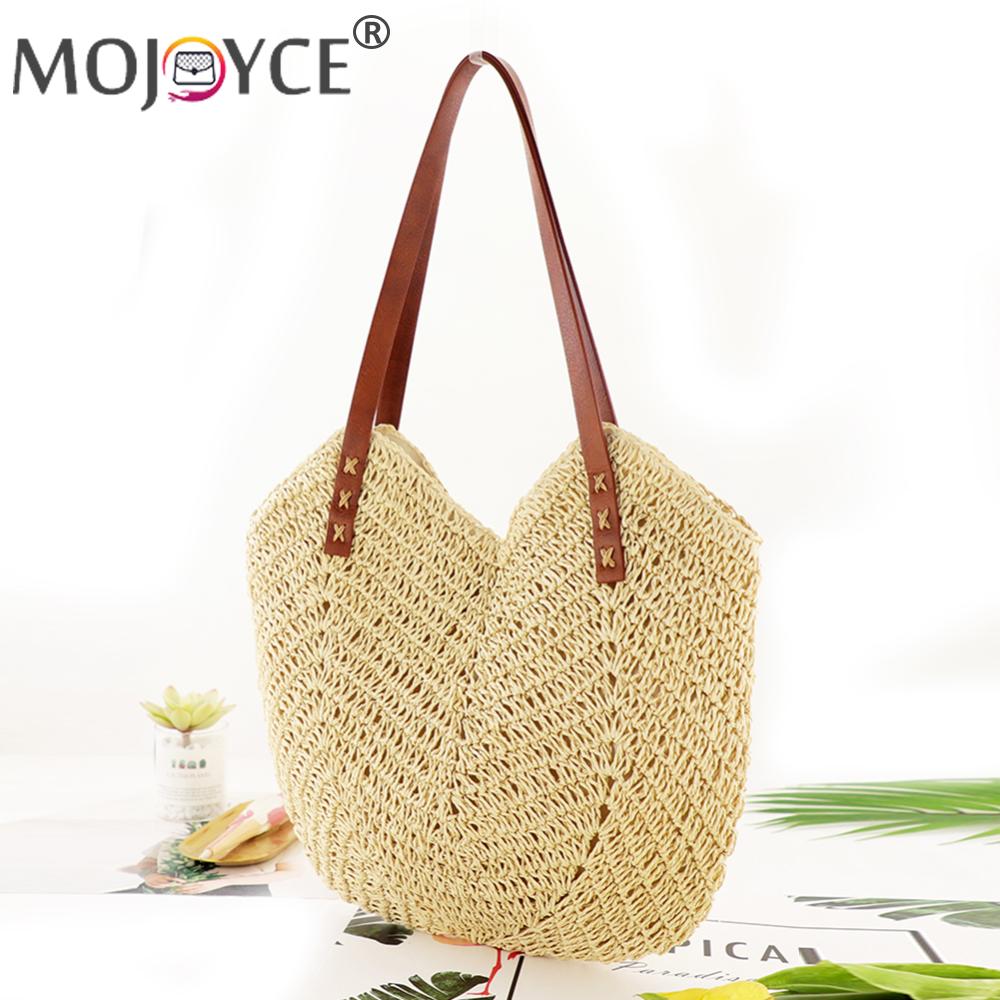 Summer Ladies Straw Handbag Woven Shoulder Bags Ladies Beach Vacation Travel Tote Shopping Handbags for Women