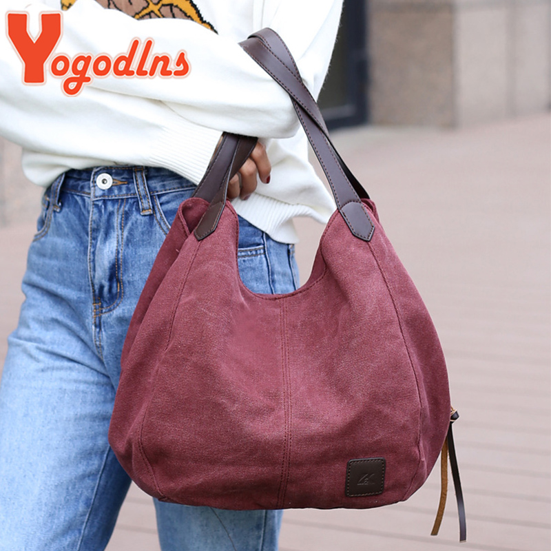 Yogodlns Vintage Canvas Handbag Women Large Capacity Shoulder Bag Casual Handle Bag New Fashion Hot Lady Shopping Handbag bolso
