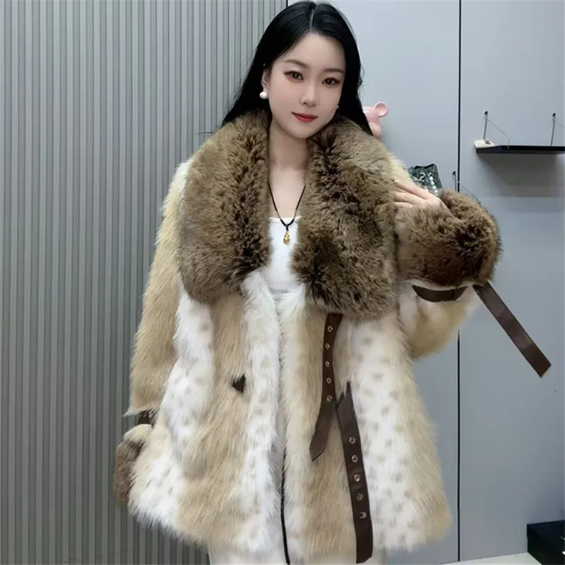 Womens faux mink coat fur collar jacket thick warm clothing high quality autumn/winter 241107