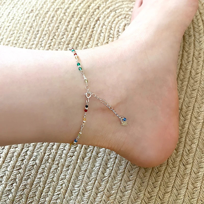 ASHIQI Summer Jewelry Natural Stone Agate 925 sterling silver Anklet womens mixed color 241107