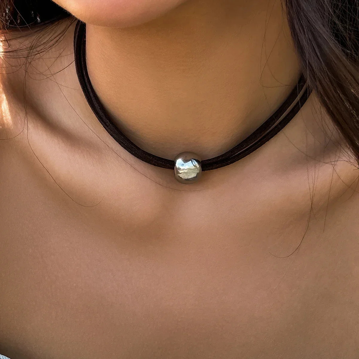 Laceeo Simple CCB Bead Charm Necklace Korean Velvet Rope Chain with Pendant Suitable for Girls Necklace Parties 241107