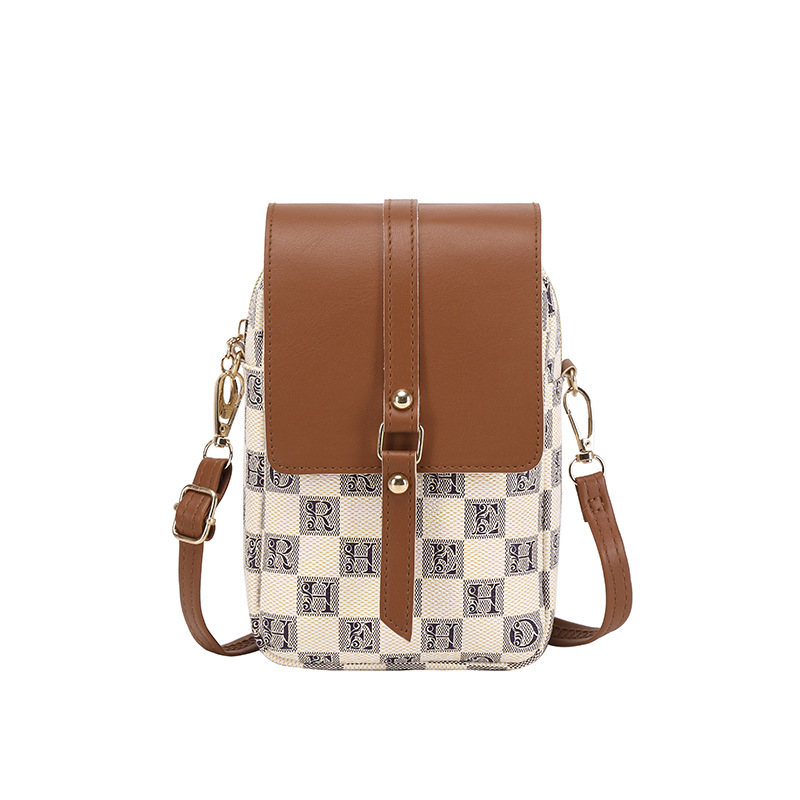 Fashion Women Crossbody Bag Ladies Plaid Pattern Travel Mobile Phone Pouch Casual Handbag With Adjustable Strap