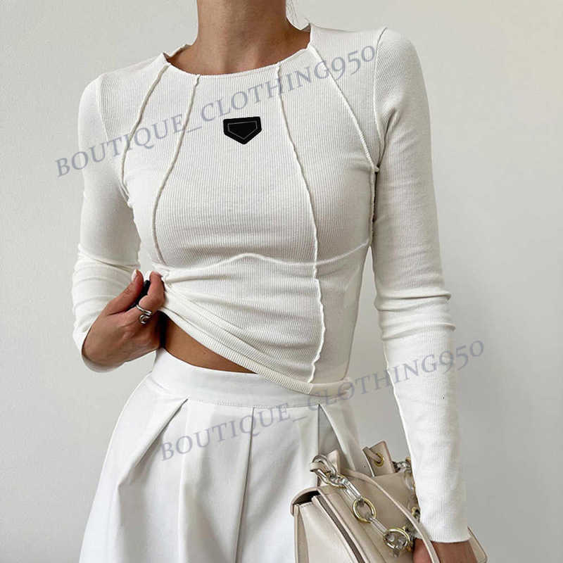 Women's T Shirt designer Tees Solid color split chest long sleeved round neck T-shirt tight fitting spring and autumn new top for women tops