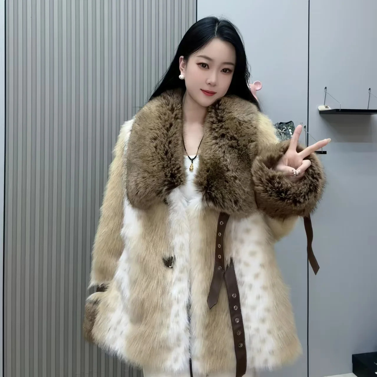 Womens faux mink coat fur collar jacket thick warm clothing high quality autumn/winter 241107