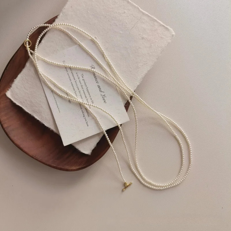 2mm very fine crystal pearl long necklace exquisite multi circle millimeter bead commuting light luxurious personalized 241107