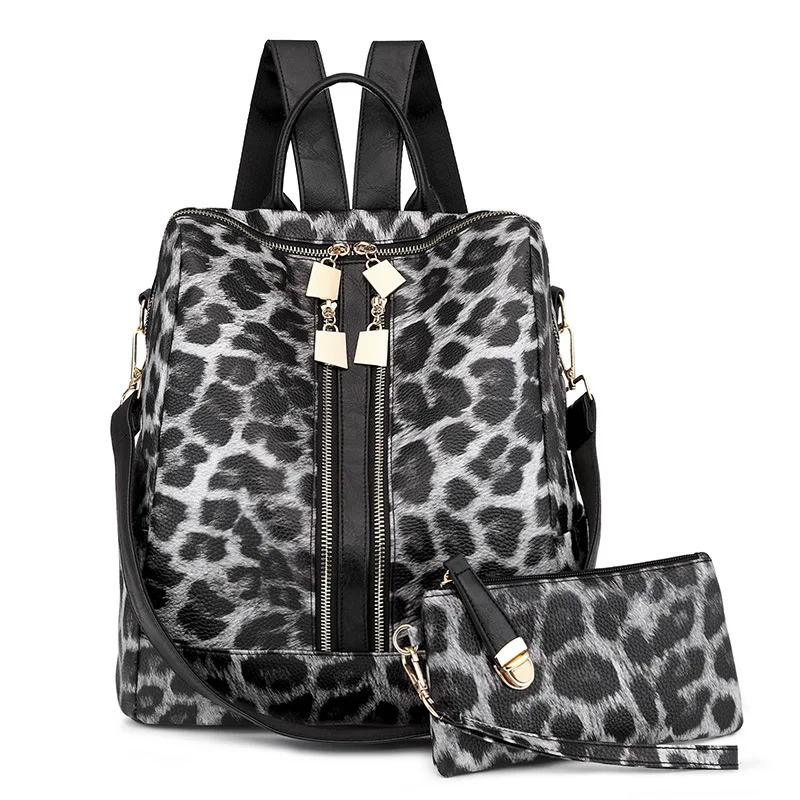 Womens large capacity backpack wallet fashionable leopard print multi zipper travel bag detachable shoulder strap shoulder bag 241106