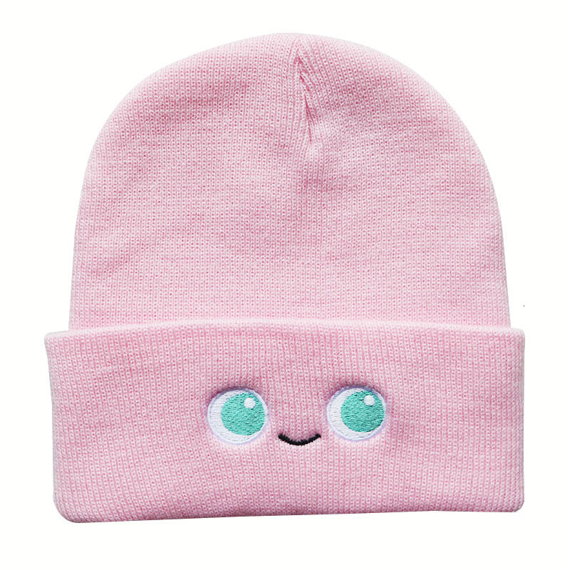 Male female autumn and winter anime cartoon smiling face knitted outdoor pullover warm hats, hip-hop woolen hats