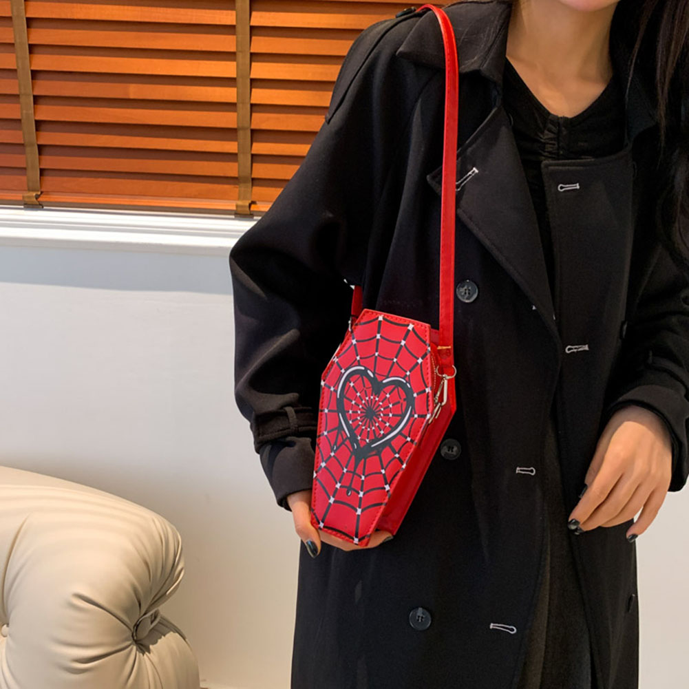 Women Fashion Shoulder Bag Adjustable Strap Coffin Shaped Creative Commuting Bag Spider Web Simple Shopping Bag Trendy Sling Bag