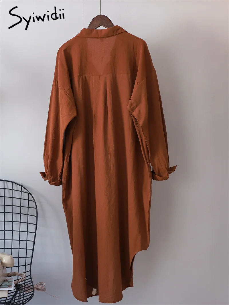 Syiwidii White Shirts Dress for Women Oversized Casual Cotton Loose Dresses Long Sleeve Button Up Blue Midi Long Blouses Dress 240325