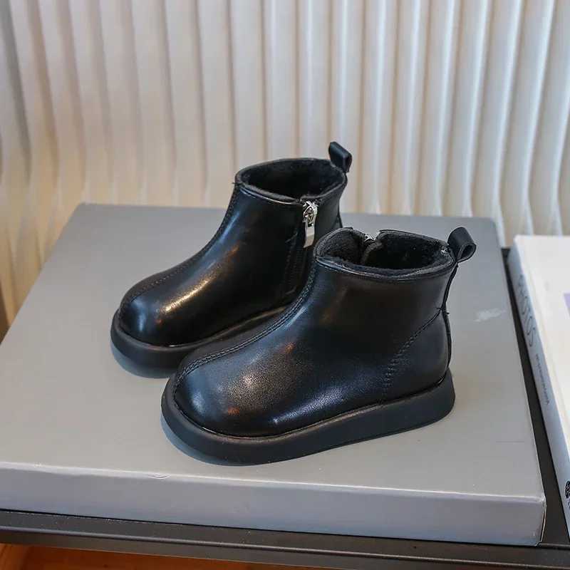 Winter Childrens Boots Warm Plush Girl Snow Boots Fashion Causal Outdoor Kids Shoes Solid Color Versatile Boys Cotton BootsXJ241206