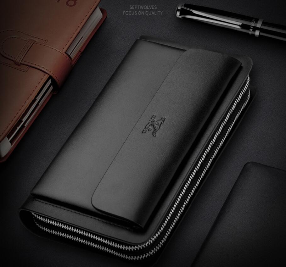 Septwolves Man long purse genuine leather wallet male Small handbag fashion brand large capacity 2020 new handbag