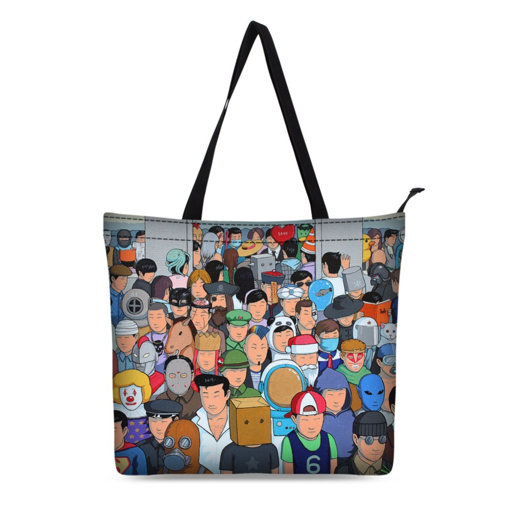 girls cartoon design tote bag canvas shopping bag fancy black style bag for school or daily use large capacity tote