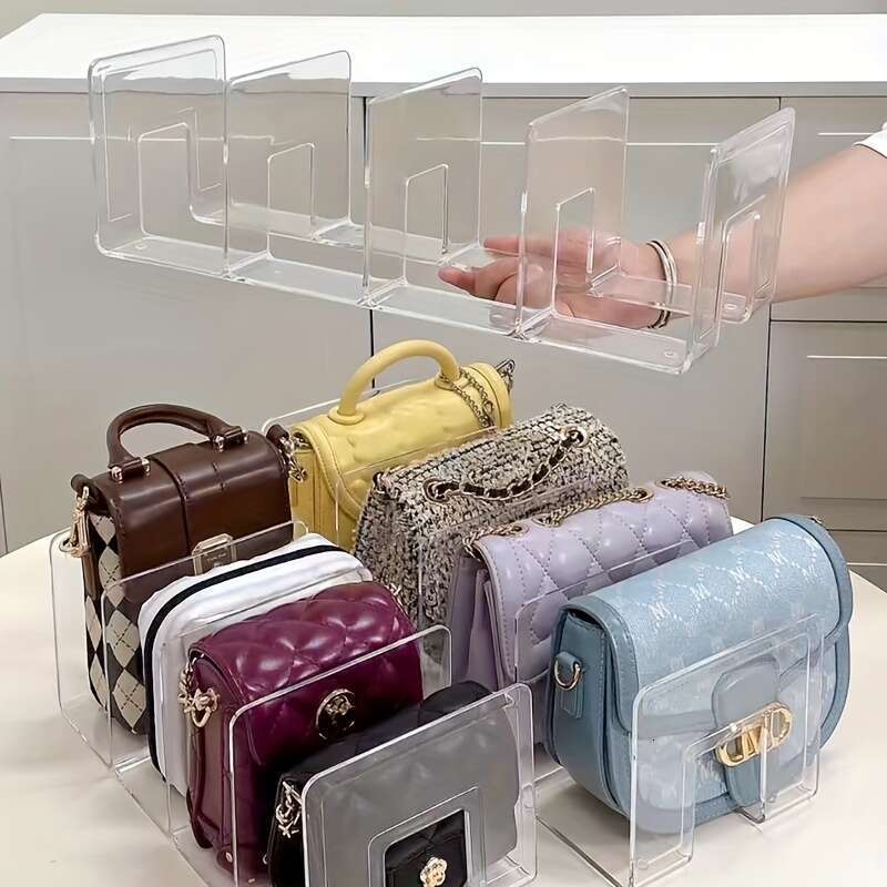 2 acrylic 4-panel compartments, transparent wardrobe partition shelves for handbag display, and others (accessory storage compartments) .