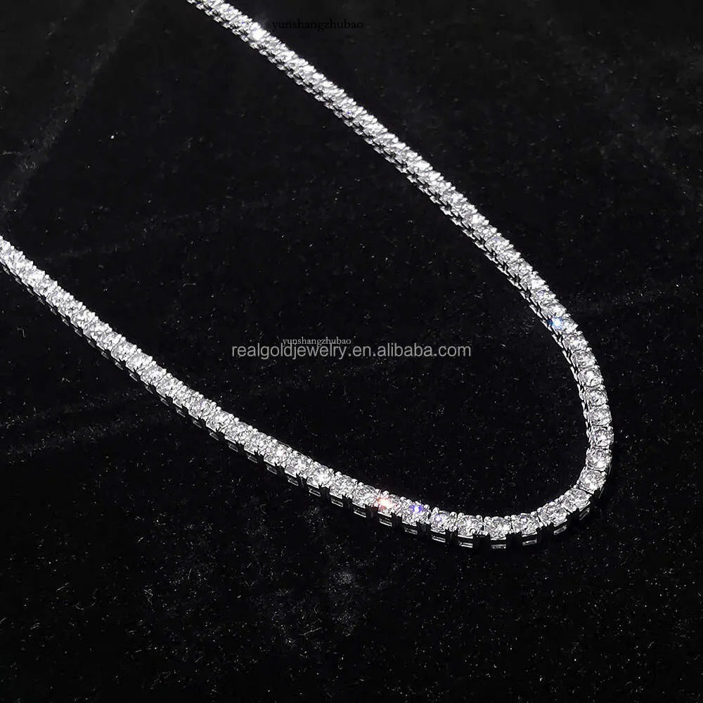 Style Design 14K Au585 Solid Pure White Gold Lab Grown Dia Moissanite Tennis Necklace for Women Wedding