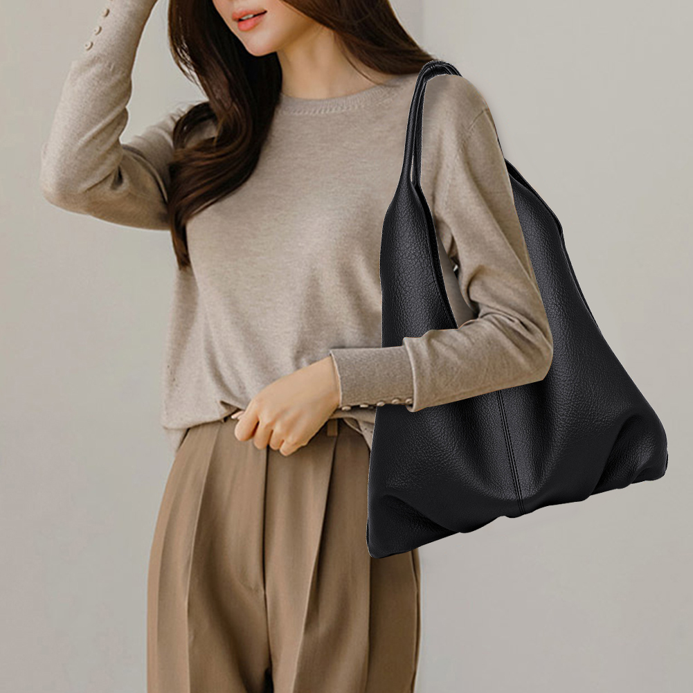 Fashion Tote Bag PU Leather Soft Shoulder Purse Solid Color Underarm Bag with Coin Purse Top Handle Bag for Women