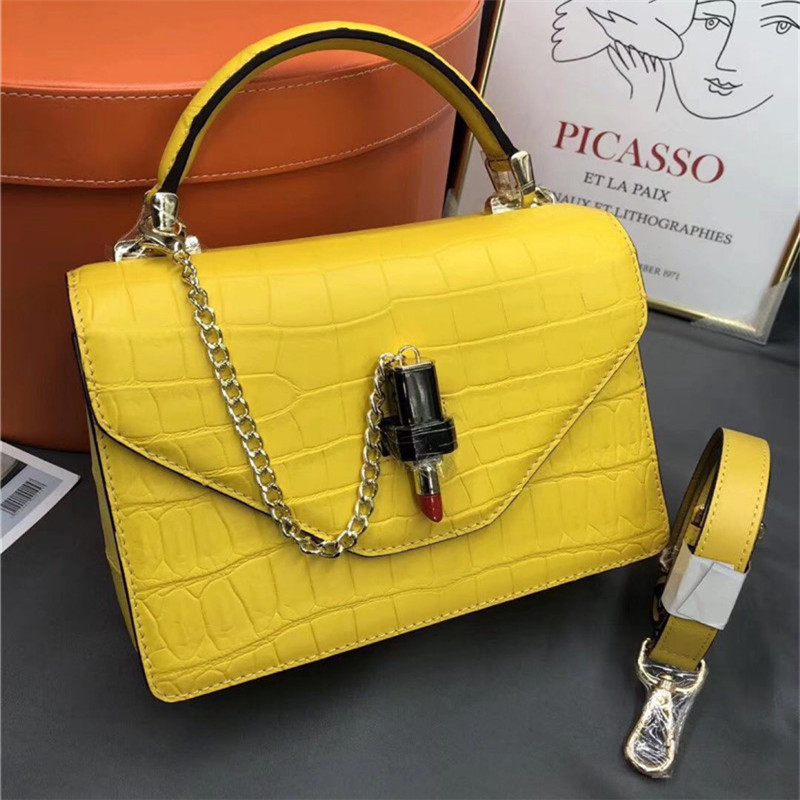 Fancy Genuine Crocodile Belly Skin Lady Small Yellow Purse Women Mini Handbag Real Alligator Leather Female Single Shoulder Bag