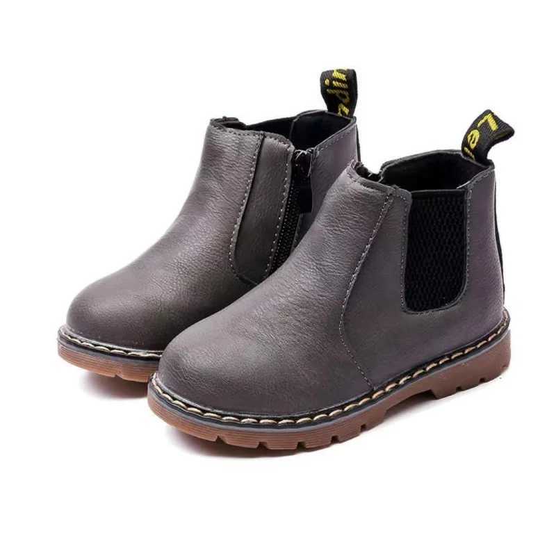 Fashion Boy Girl Short Boots Non-Slip British Sle Boots Childrens Side Zipper Design Single Boots Leather Boots Anti-skidXJ241206