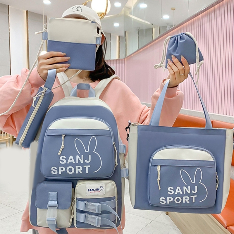 5pcs Large Capacity School Backpack Set School Bag Book Bag for Teens Girls Daypack Cute Shoulder Bag Handbag Pencil Bag 517D