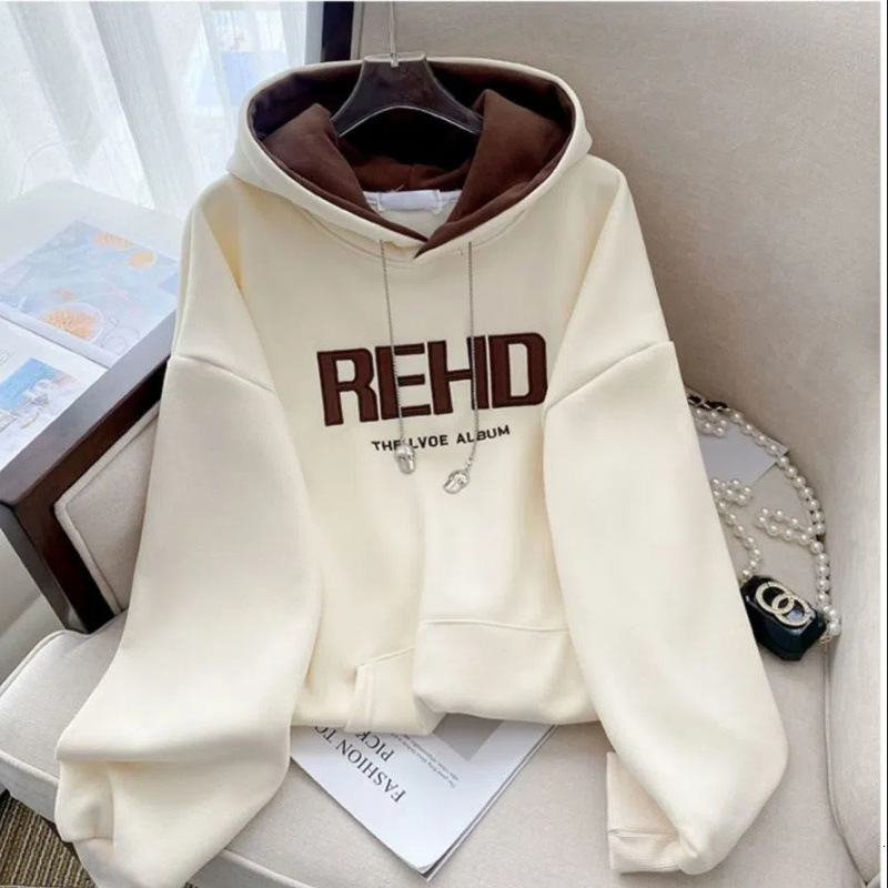 New autumn and winter women's velvet thick texture hooded sweatshirt embroidered with European style and high-end fashion trend designer trendy T