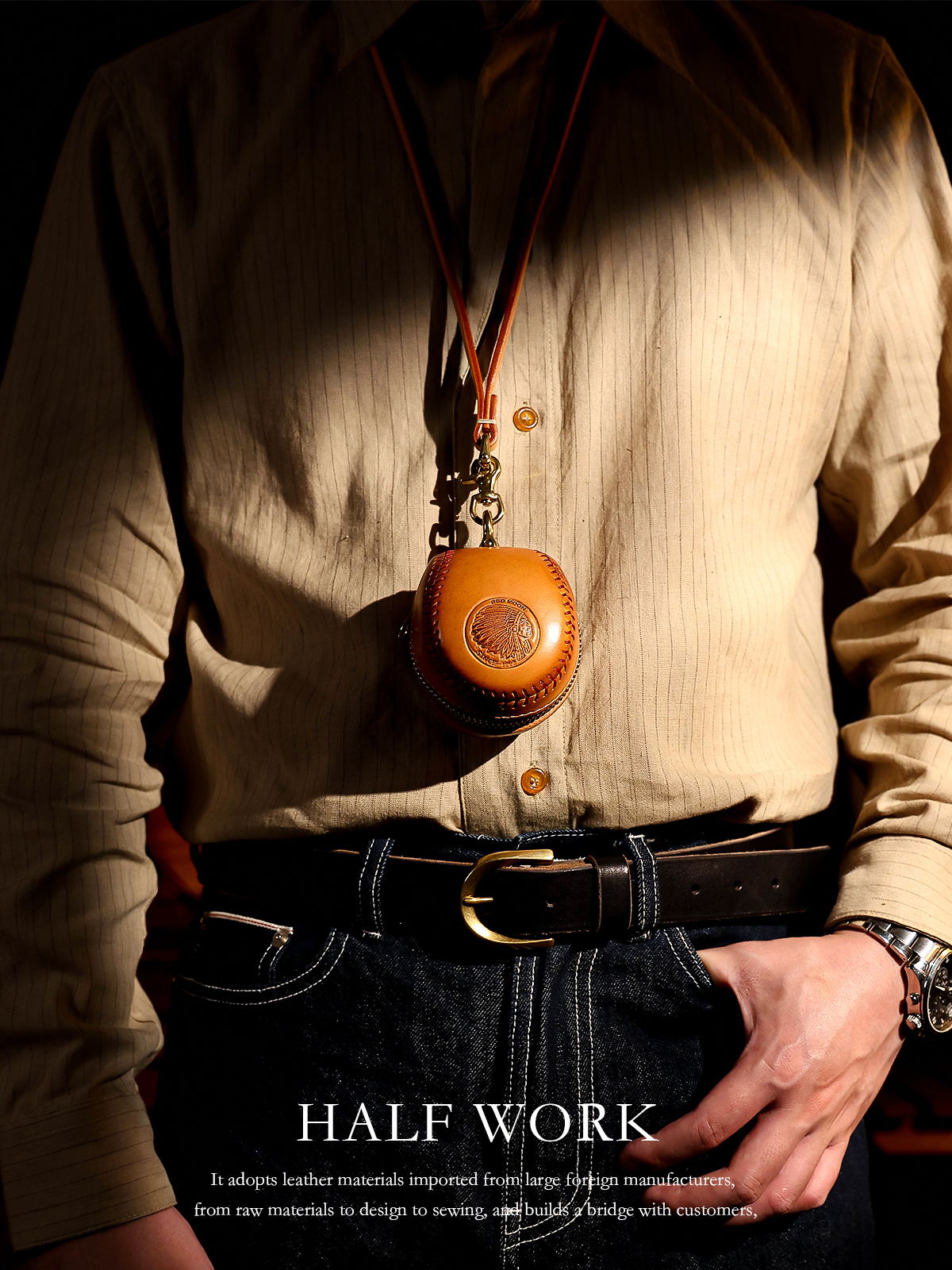 Handmade Vintage Vegetable Tanned Cowhide Leather Baseball Coin Purses Luxury Genuine Leather Zipper Key Holder Earphone Bag