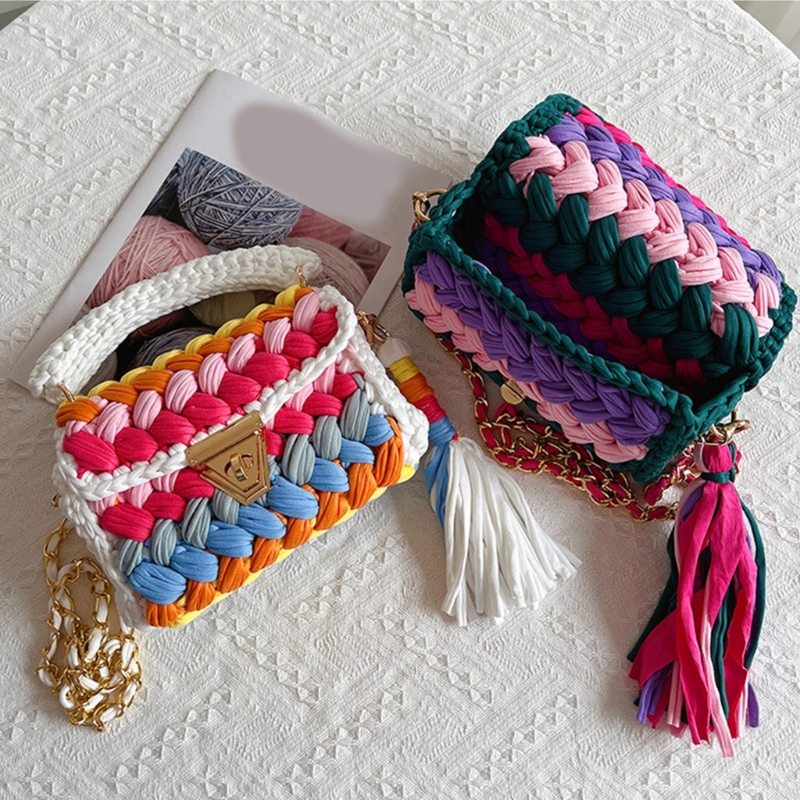 2023 Handbag Large Capacity Handmaede Woven Shoulder Bag Crochet Tote for Girl