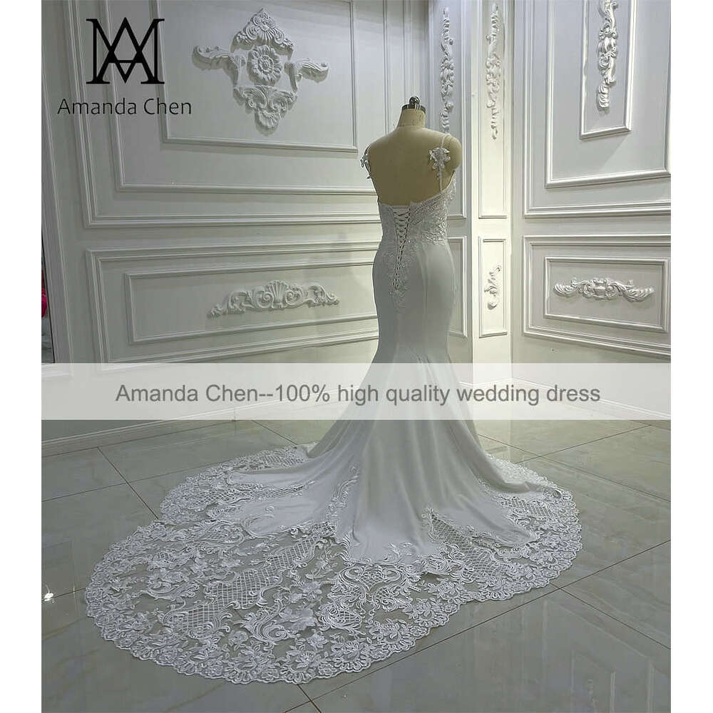 Beach Casual Spaghetti Straps Lace Appliqued Simple Wedding Dress