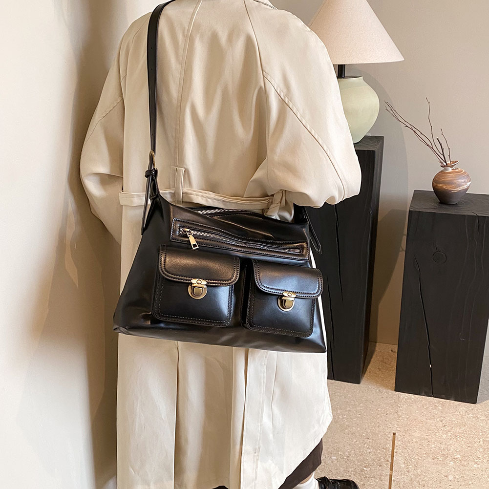 Vintage Black Brown Shoulder Bag for Women Retro Pu Leather Soft Pocket Luxury Designer Purses and Handbags Female Y2k Cross Bag
