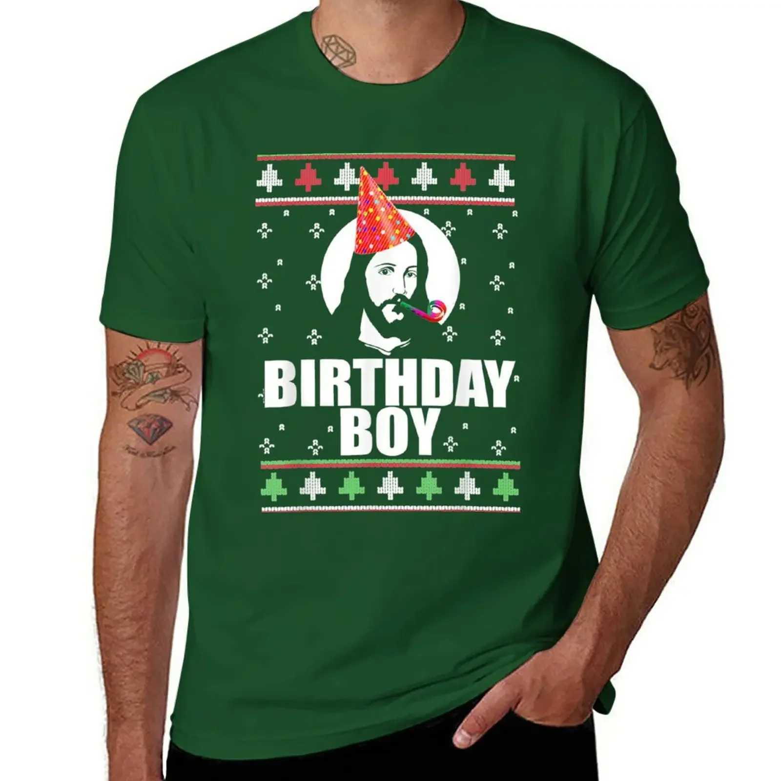 Short sleeved mens BIRTHDAY boy Jesus funny ugly Christmas sweater design Christmas T-shirt graphic T-shirt street T-shirt X241107