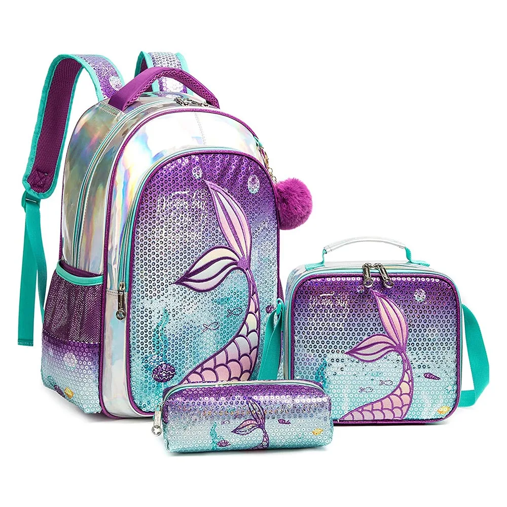 16 Inch School Backpack Girls Girls School Supplies Set Bags Girls School Sequin Backpack with Lunch Box Backpack Women