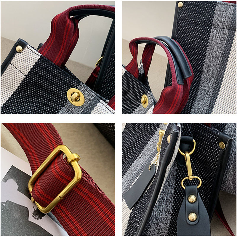 BXWJ Canvas Stripe Tote Bag Vintage Shoulder Crossbody Bags Large Small Size Versatile Women's Handbags Shopping Storage Handbag