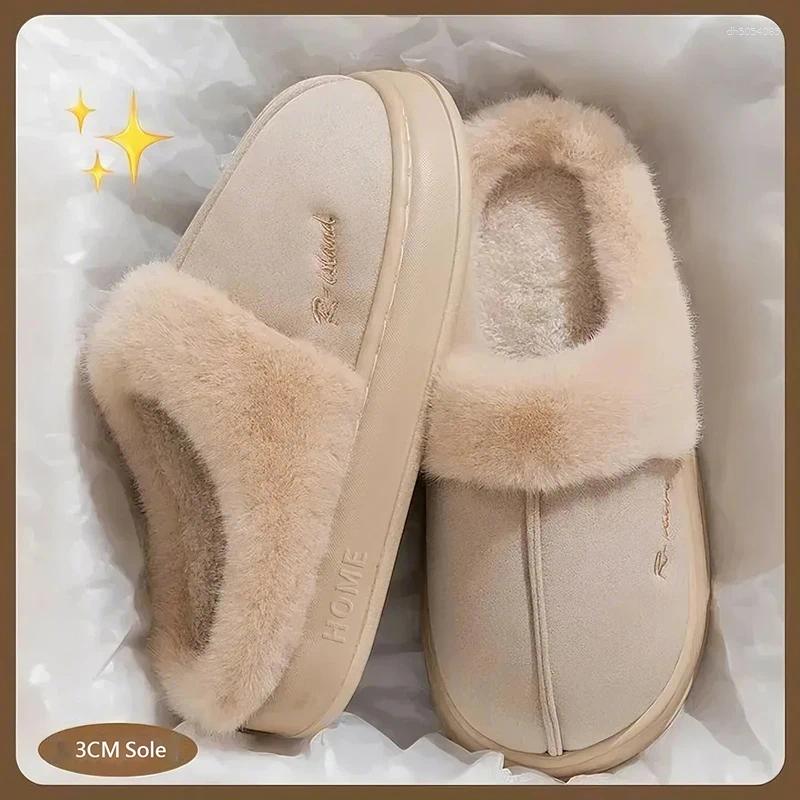 Designer Women's Slippers Plush Cotton Autumn Winter Home Shoes Indoor Thick Sole Non-Slip Warm Fashion Slides