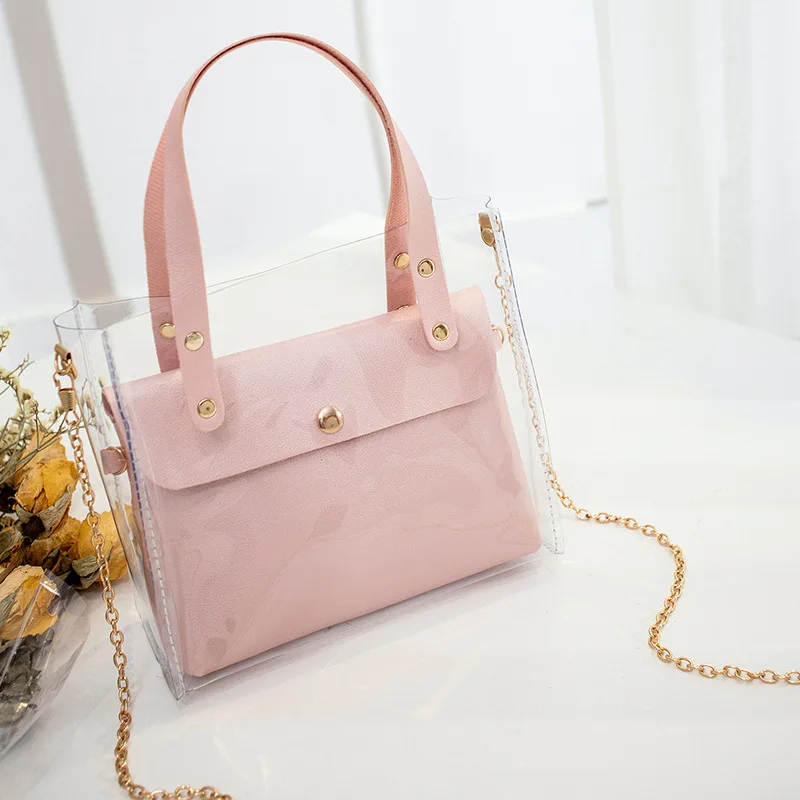 Women's Handbag Transparent PVC Handbag Female Mini Shoulder Bag Fashion Black Messenger Bag Crossbody Bags for Women
