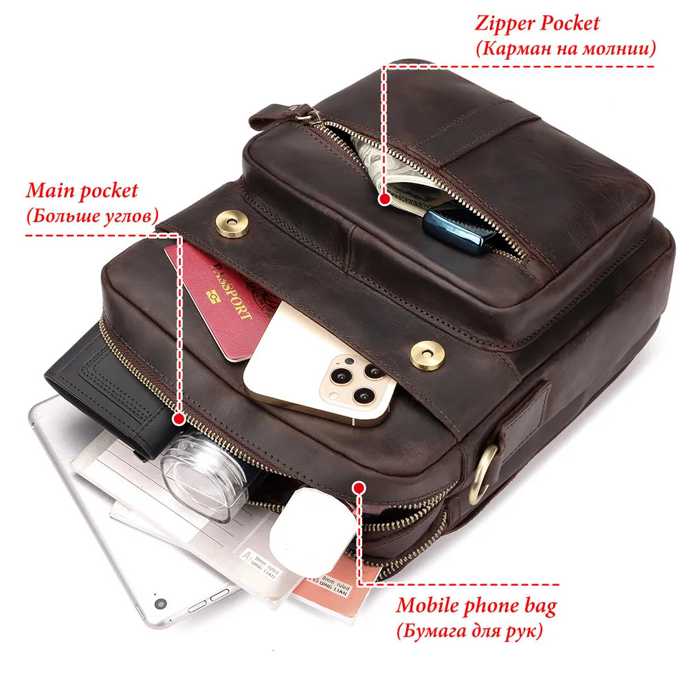 Crazy Horse Leather Mens Shoulder Bag Vintage Messenger Bags Bolsos Male Crossbody Mans Quality Handbag Sling Travel 241106