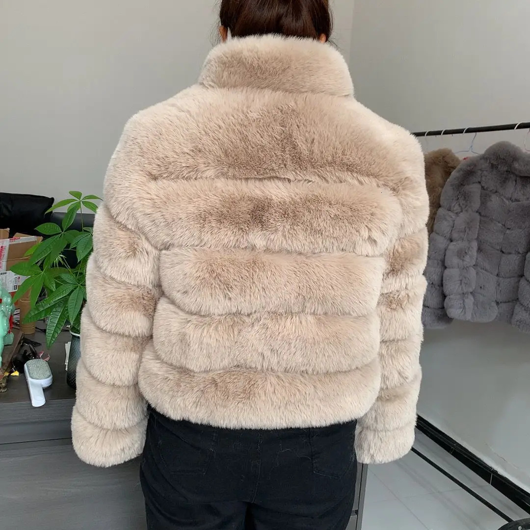 2024 Faux Fur coat womens winter fashion stand collar artificial fur jacket high-quality warm jacket Faux fur jacket women 241107