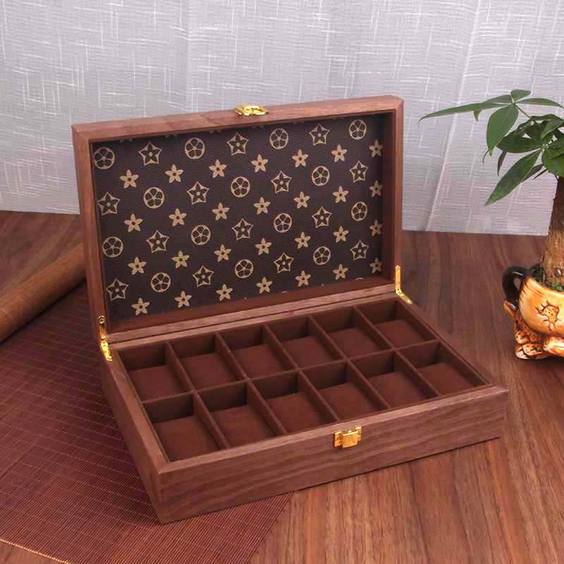 Designer Watch Boxes Wholesale Leather Wooden Watch Box 12 Grid Packaging Display Cases Jewellery Packaging Box Ring Necklace Storage Box